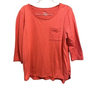 CHICO'S Size‎ US L Cotton/Modal Blend Slub Knit T-Shirt 3/4 Sleeves Scoop Neck